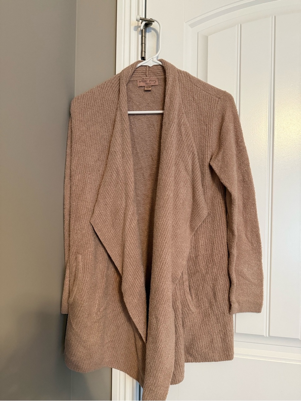 Barefoot Dreams Draped Open-Front Cardigan in Taupe - Size XXS/XS